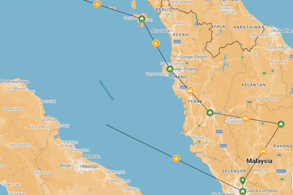 resa genom Malaysia, resrutt via karta