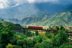 Vietnam, Sapa, Beautiful landscape with mountain view on the train while going to Fansipan mountain in Sapa city Vietnam | Kenzan Travel Vietnam, Sapa, Beautiful landscape with mountain view on the train while going to Fansipan mountain in Sapa city Vietnam