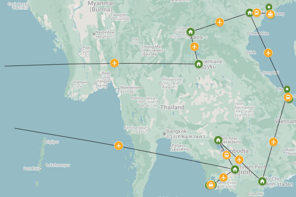 Resrutt via karta för resan Fantastiska Indochina med Kenzan Travel