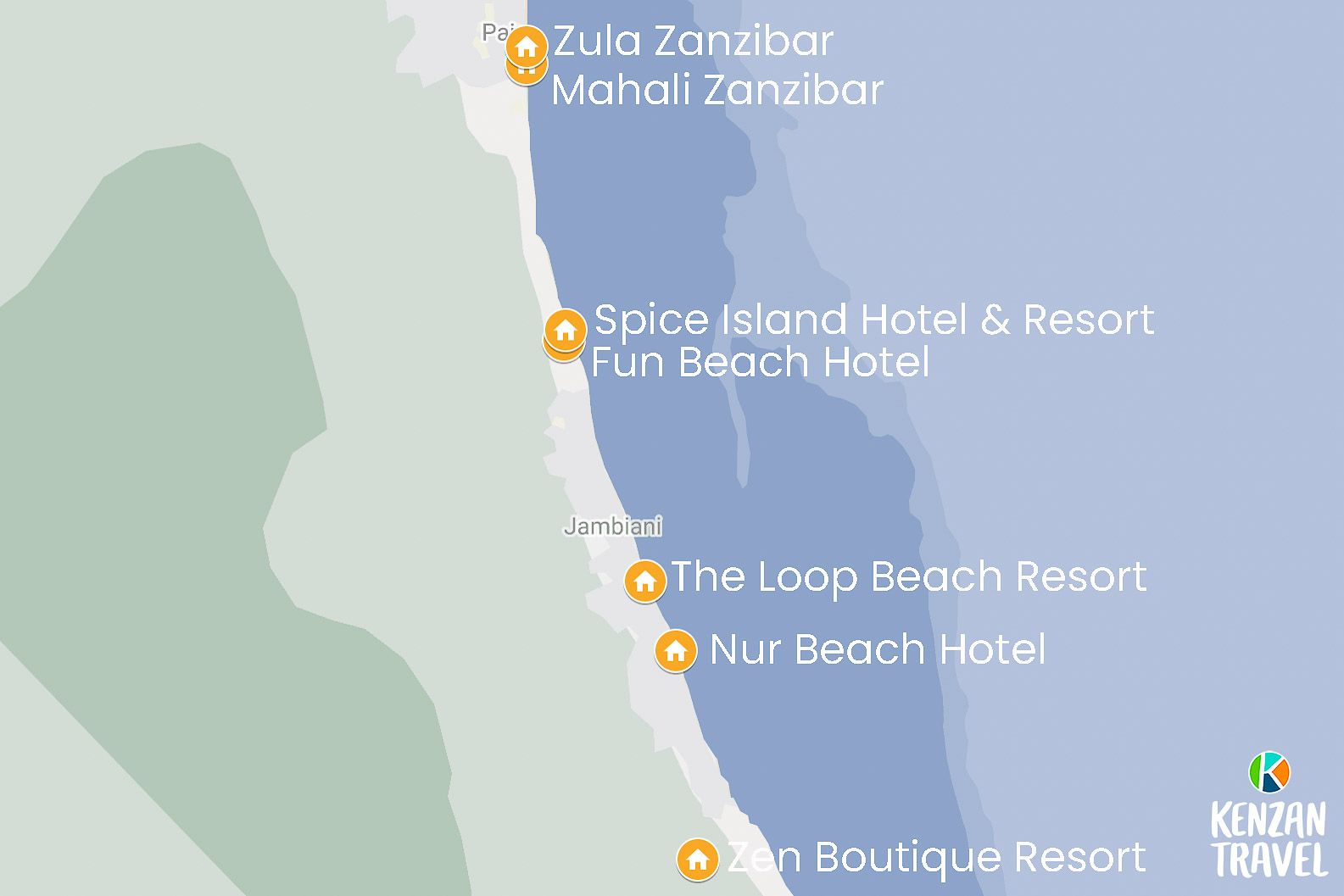 zanzibar, hotell, karta, södra