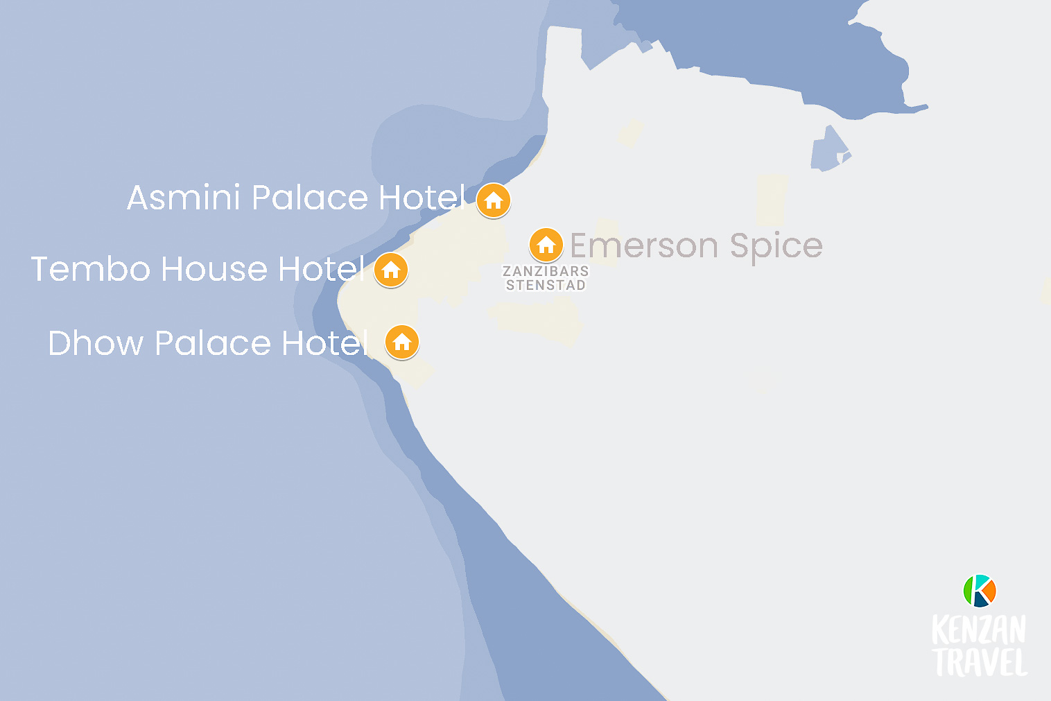 zanzibar, hotell, karta, stonetown
