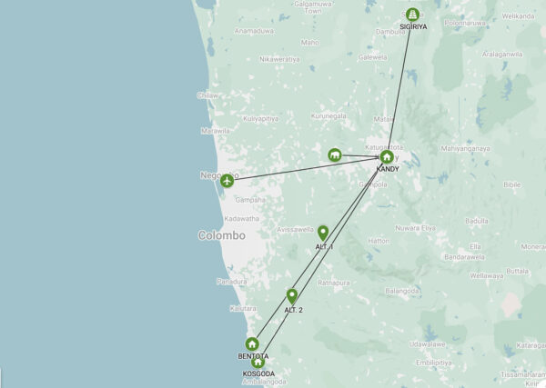 Resrutt via karta för familjeresa SRI LANKA